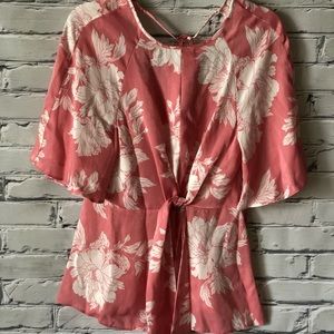River Island Pink Floral Tie Front Blouse
